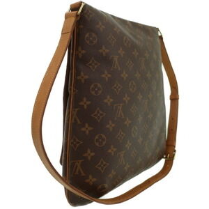 Louis Vuitton Leather Musette Monogram Shoulder Bag Brown